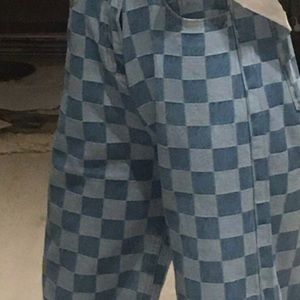 Checkered denim jeans